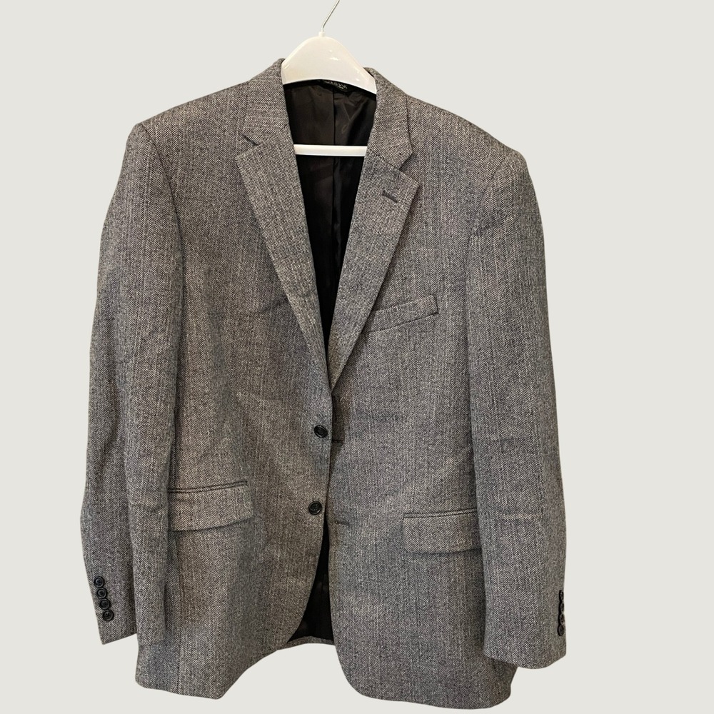 Jos. A. Bank Mens 44L Wool Herringbone Sport Coat Blazer Grey Black 1132-05000